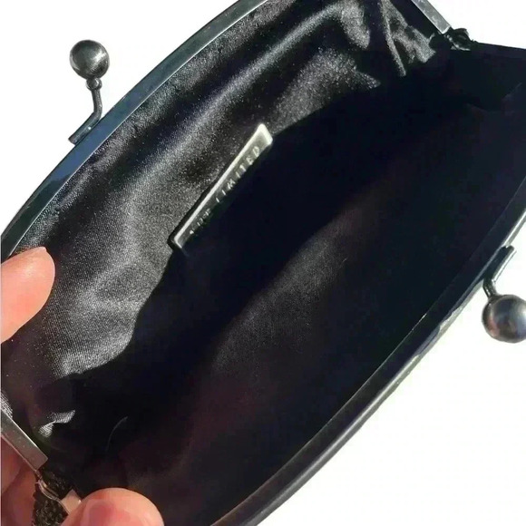 The Limited black beaded chain clutch wristlet satin lining gently used - Picture 4 of 8